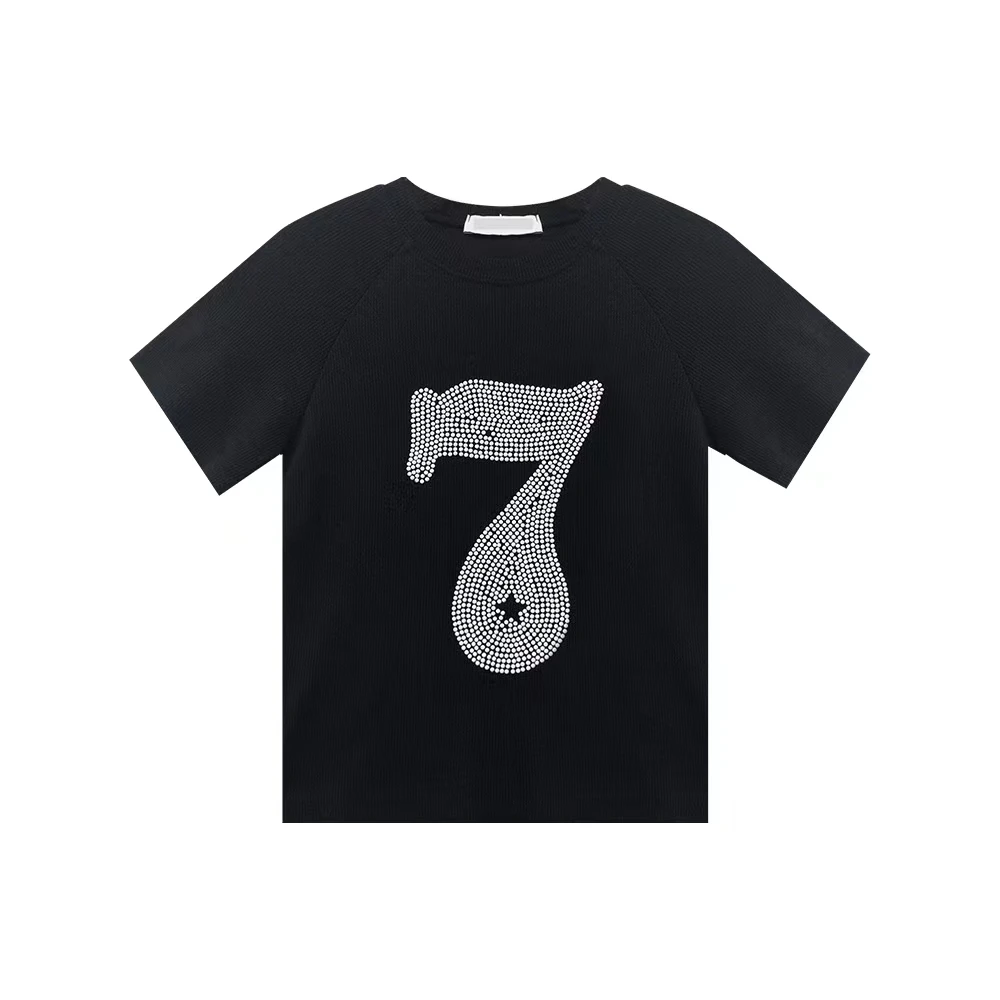 【no退no换】【幸运7】美式短款烫钻百搭修身上衣★ 10466