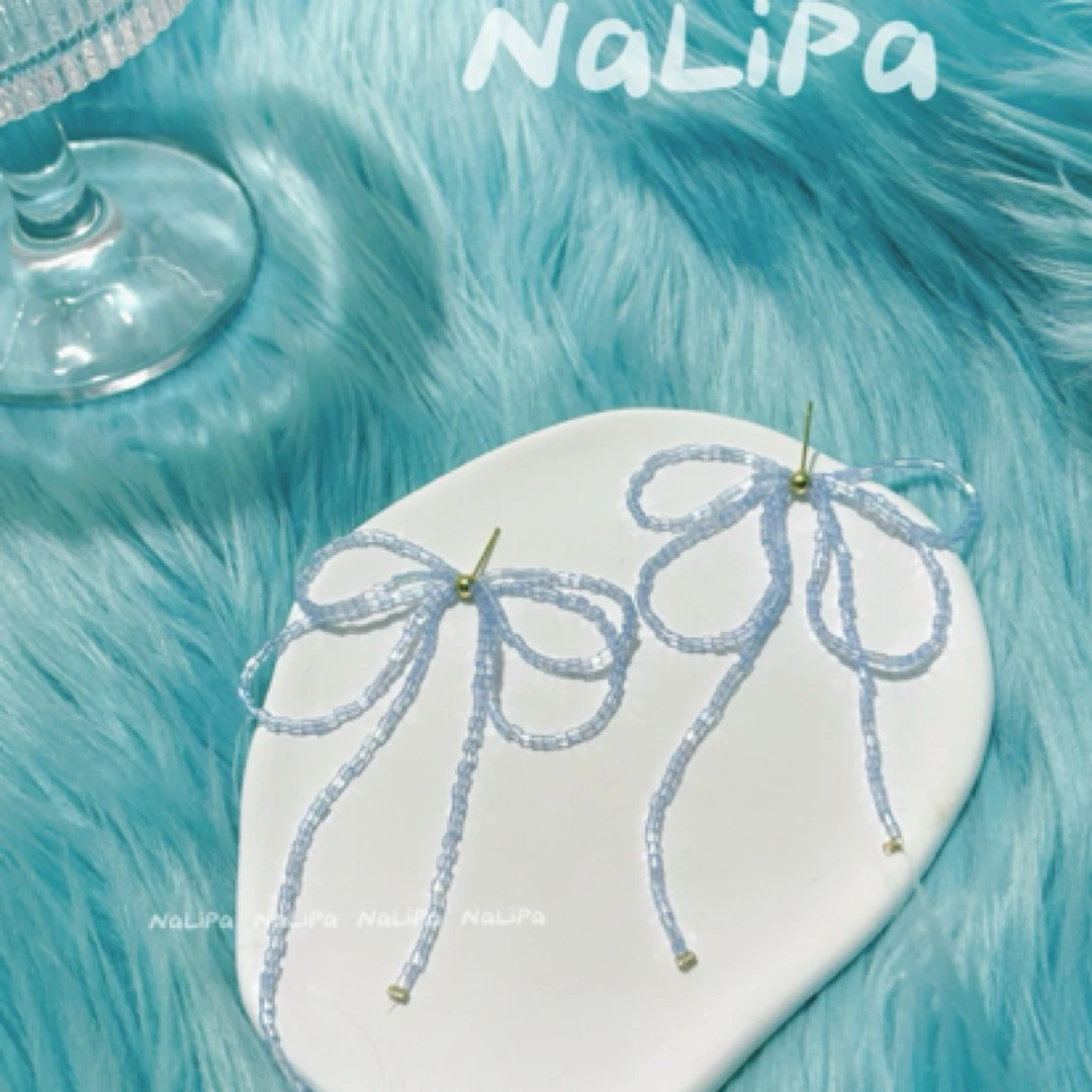 铜合金耳饰 仙女风蝴蝶结米珠耳钉 ins风小清新小众流苏耳环耳饰