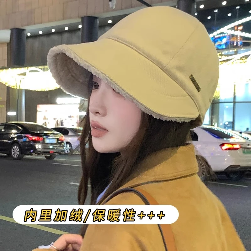 赵露思同款帽子女秋冬加绒保暖羊羔毛渔夫帽2023新款显脸小鸭舌帽