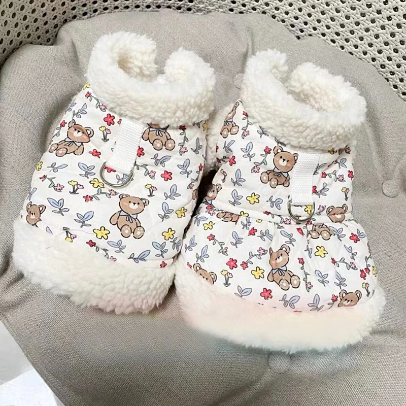 可牵引宠物棉衣泰迪比熊博美猫咪裙子小型犬冬天狗狗衣服秋冬装