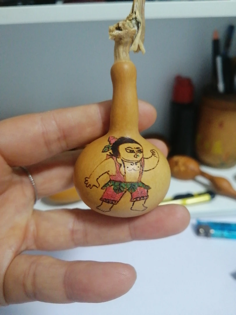 葫芦烙画，葫芦娃手把件，萌宠葫芦