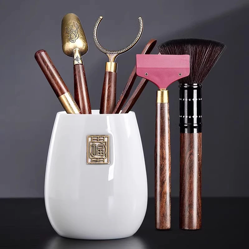 六君子套装茶具配件日式专用大全家用茶夹茶刷德化白陶瓷茶筒茶杯