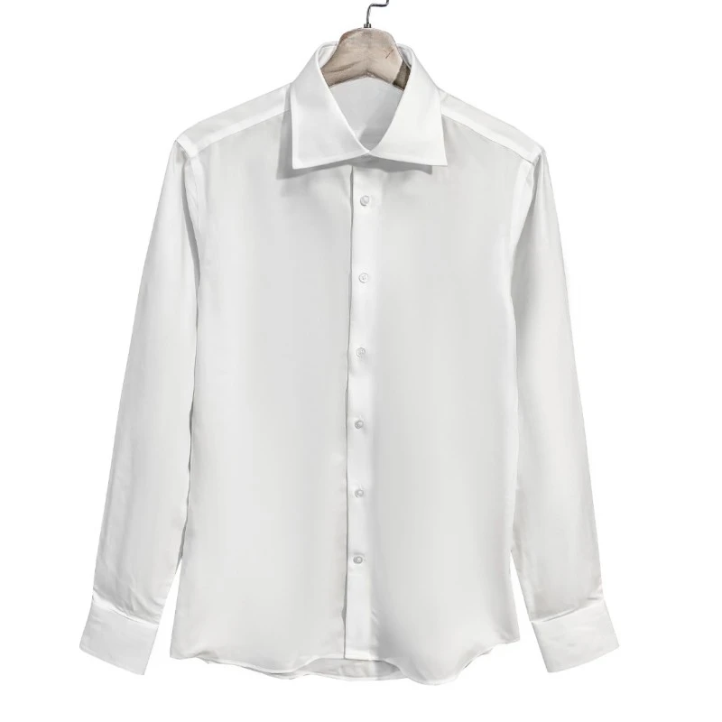 恺【意式温莎领】白色免烫高支100长绒棉男士长袖衬衣CS049