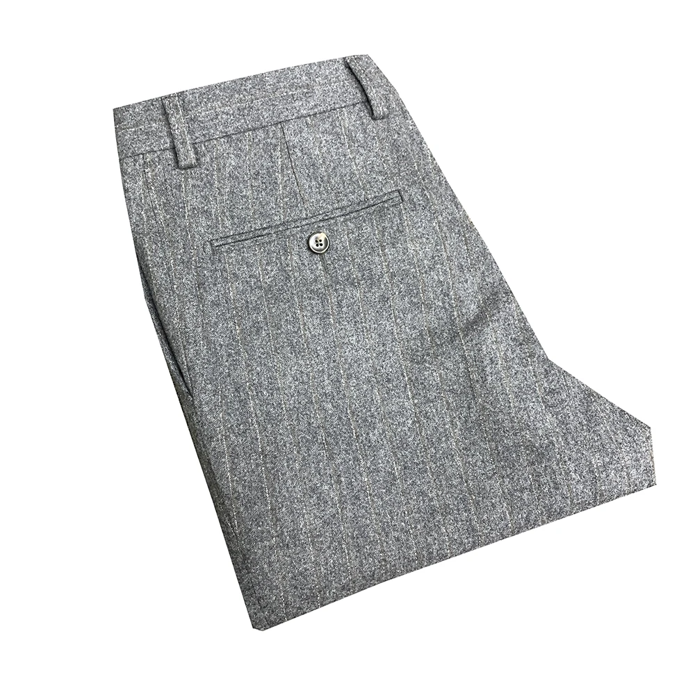 鸟【花角扣】灰色美丽诺羊毛秋冬商务磨毛款男士百搭直筒西裤XK190