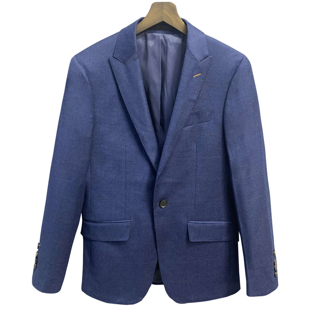 鸟【澳毛】藏青色戗驳领五面料混纺牛角扣磨毛商务男士单西XZ036