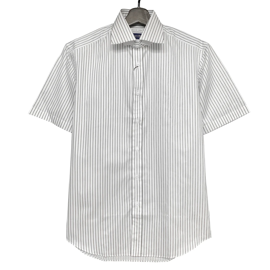 A爱其【160支双股】白色条纹男款100长绒棉商务经典翻领衬衫2050