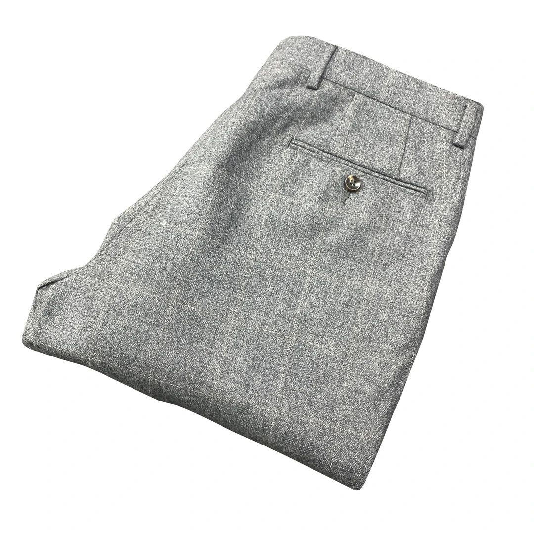 鸟【100美丽诺羊毛】灰色格子四季轻奢商务弹力男士休闲裤XK057