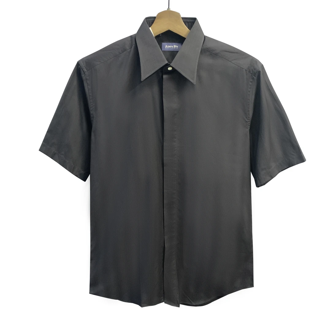 AB爱其【绅士尖领】高支双纱黑色进口100长绒棉男士女士短衬衫1697