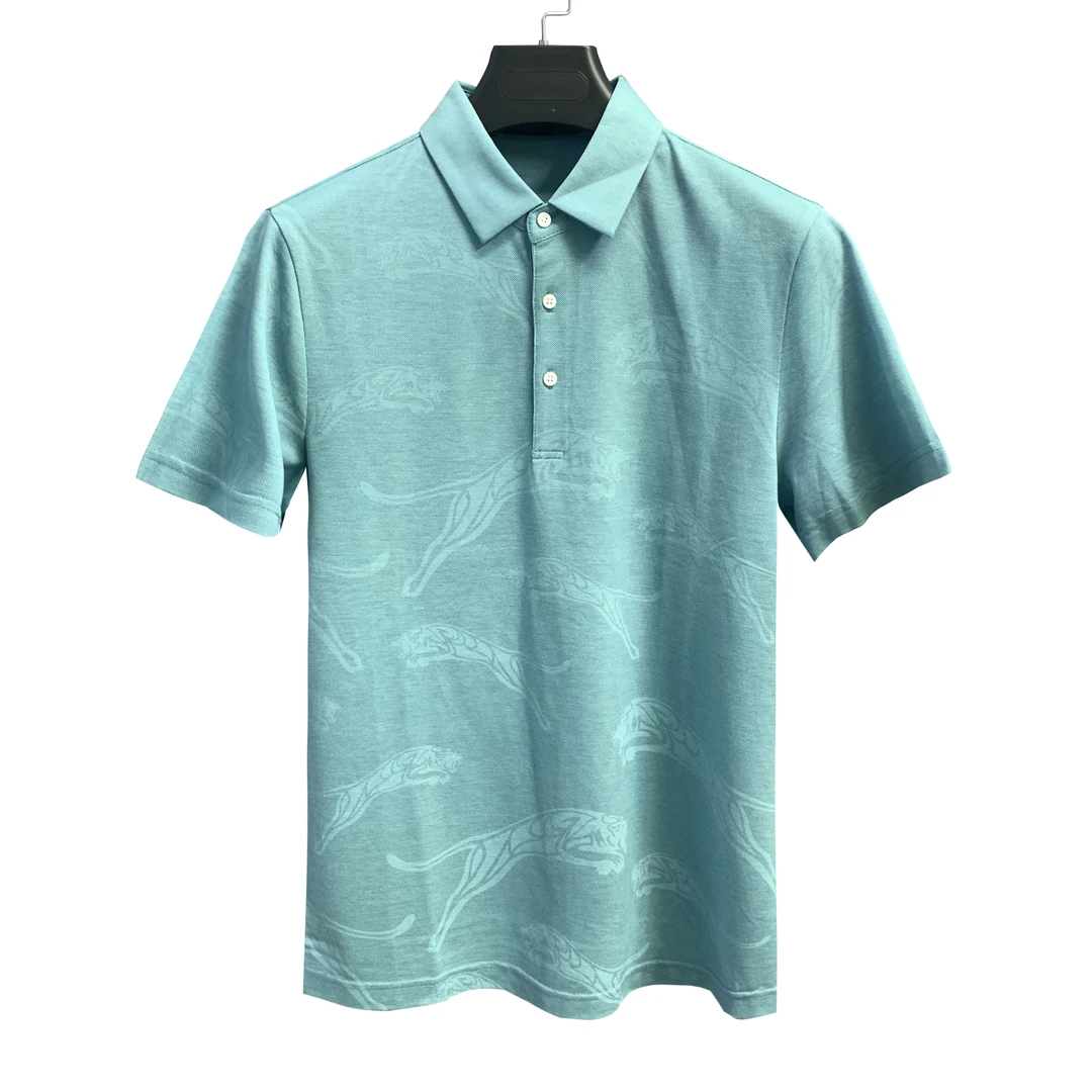 堡家【棉】湖蓝色短袖微弹春夏透气男士休闲POLO衫368B72B