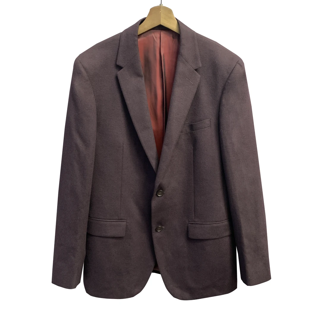 堡家【美丽诺羊毛】暗酒红色平驳领羊毛单西单扣单开叉厚西装22012A