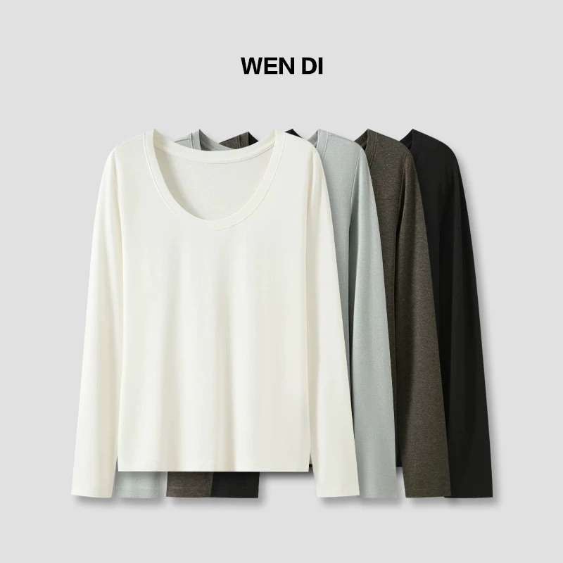 醋酸桑蚕丝打底衫休闲长袖圆领t恤早秋新款女百搭基础款显瘦上衣