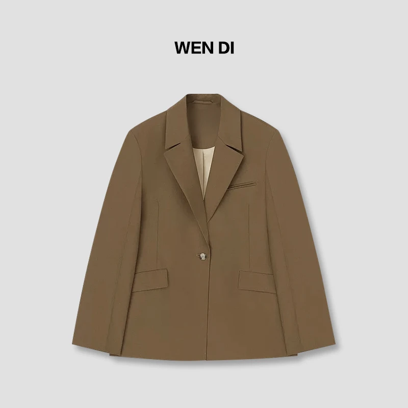 日本进口初剪羊毛通勤西装老钱风驼色外套休闲廓形气质新款西服