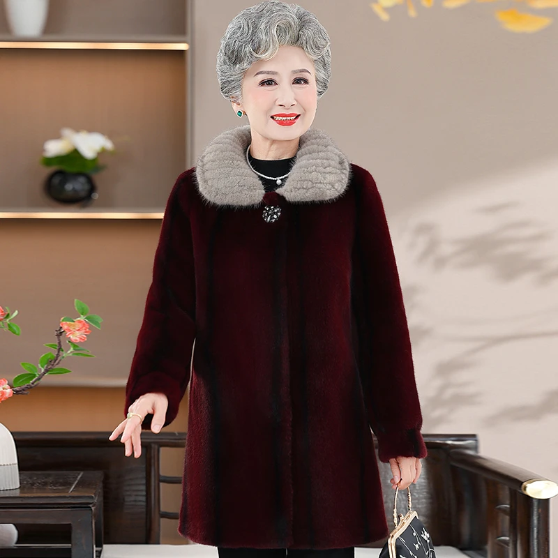 老年人冬装外套女奶奶装水貂毛领上衣中长款70岁80妈妈冬天款大衣