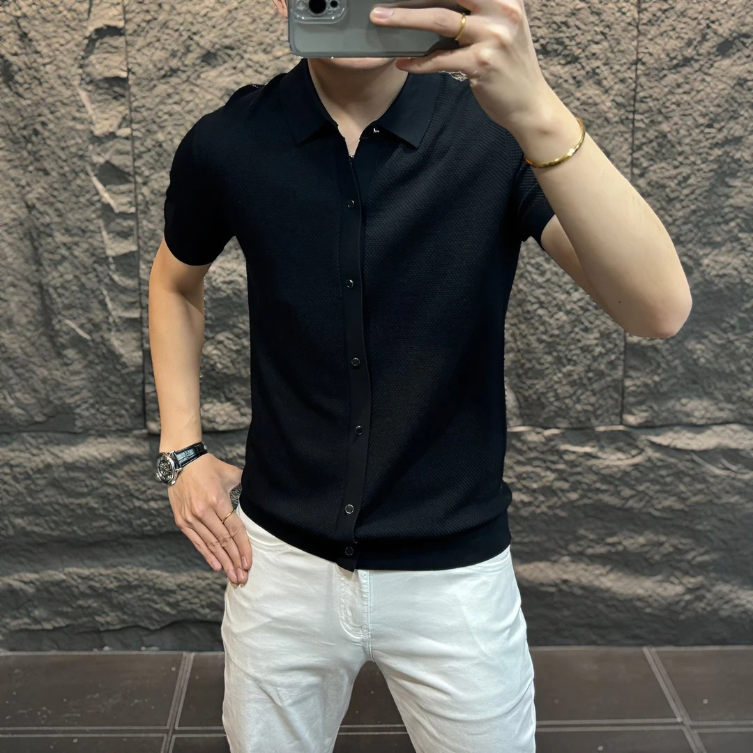 男士夏季纯色翻领Polo衫薄款修身针织时尚休闲商务轻奢百搭高品质