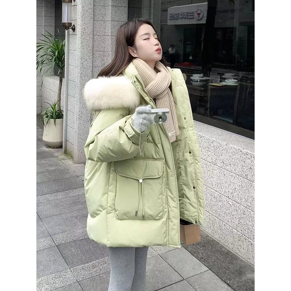 波司澄冬季新款白鸭绒连帽羽绒服女韩版宽松中长款小个子加厚炸街