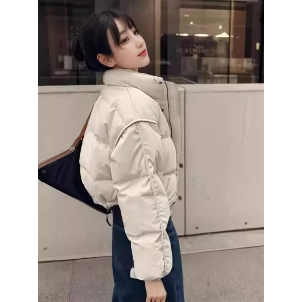 波司澄白鸭绒立领羽绒服女冬季新款宽松小个子短款高腰加厚面包服