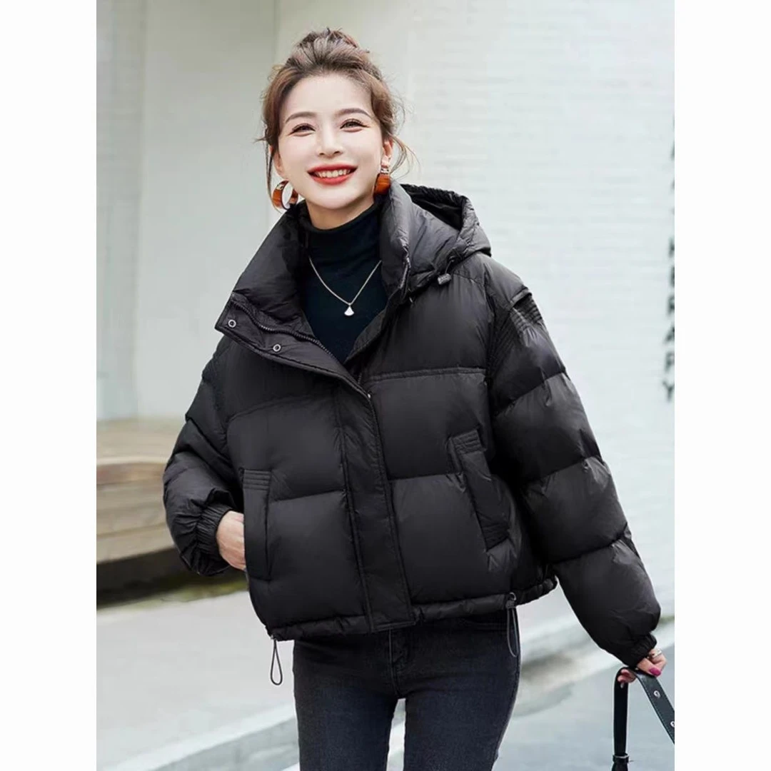 波司澄新款冬季韩版时尚宽松显瘦咖色连帽短款羽绒服白鸭绒外套女