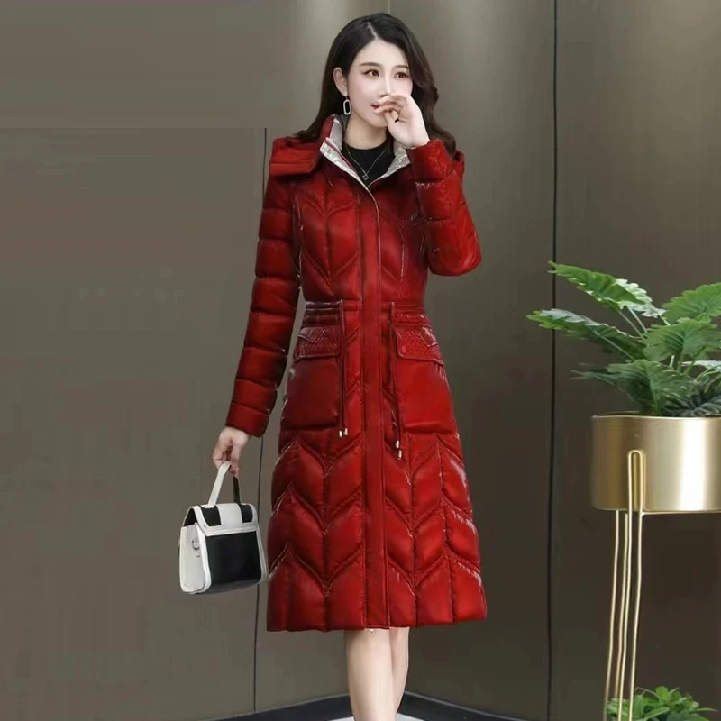 高档长款棉服女2024冬新款气质减龄遮肚显瘦保暖棉袄妈妈连帽棉衣