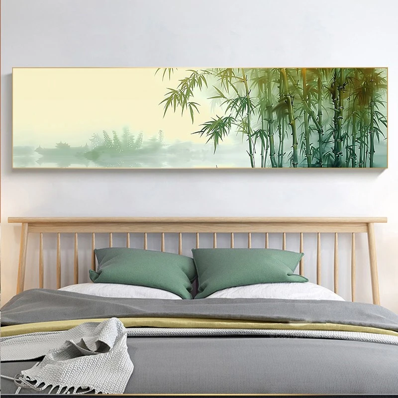 新中式客厅沙发背景墙竹子图挂画横版卧室床头餐厅装饰画竹报平安