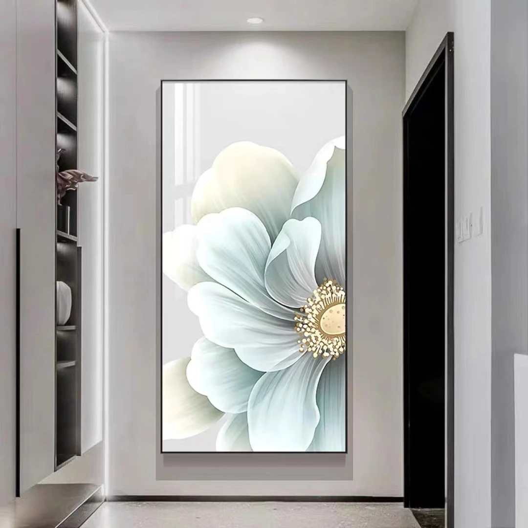 带灯-手工玄关画《花开富贵》晶瓷镶钻装饰画现代简约轻奢