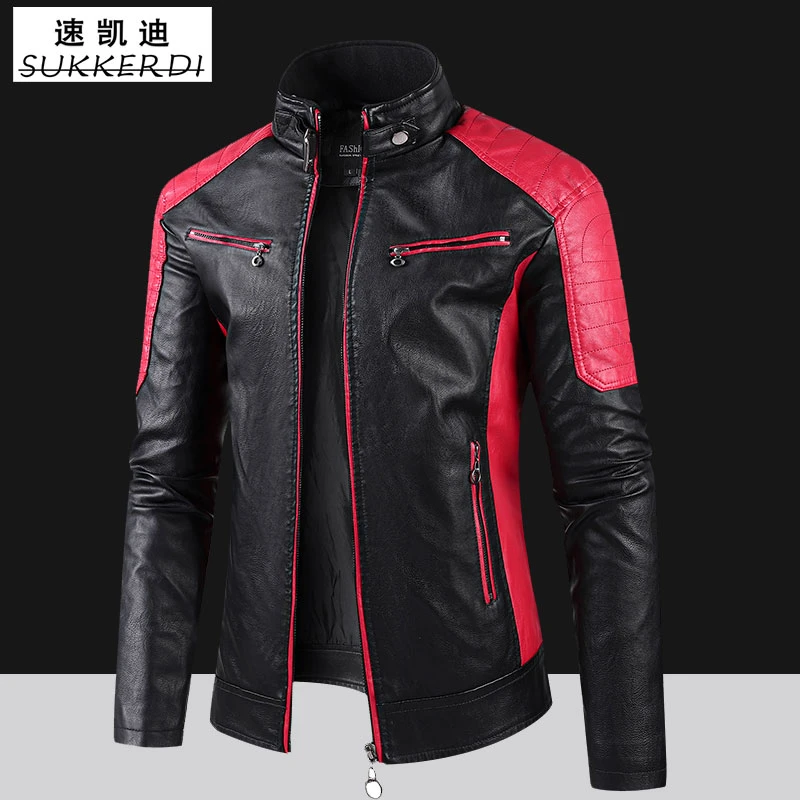 春秋季男士立领皮夹克大码休闲宽松帅气潮流骑行皮衣机车服皮外套
