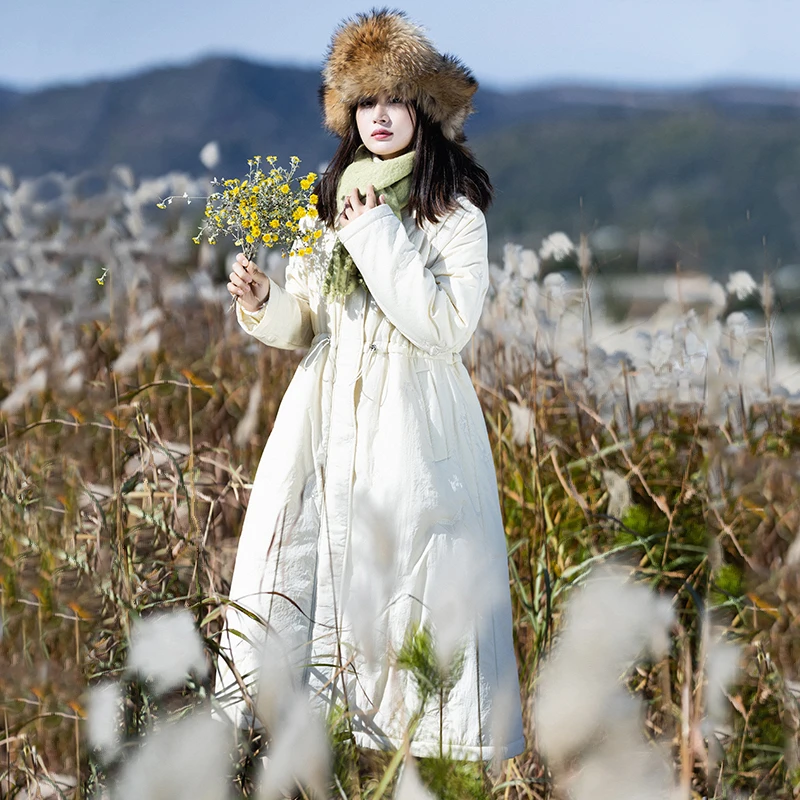 现货1180【蝶飞云暖】复古立领蝴蝶刺绣棉衣女中长款冬轻薄显瘦棉服