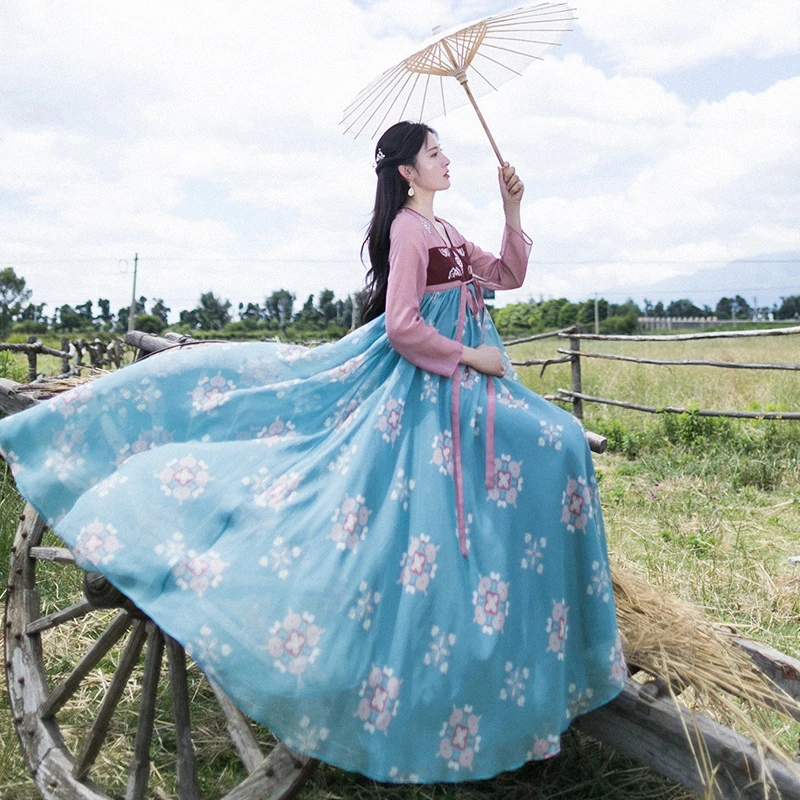 糖十一【琼花房】雪纺连衣裙女2025春新款国风襦裙印花长裙仙女裙