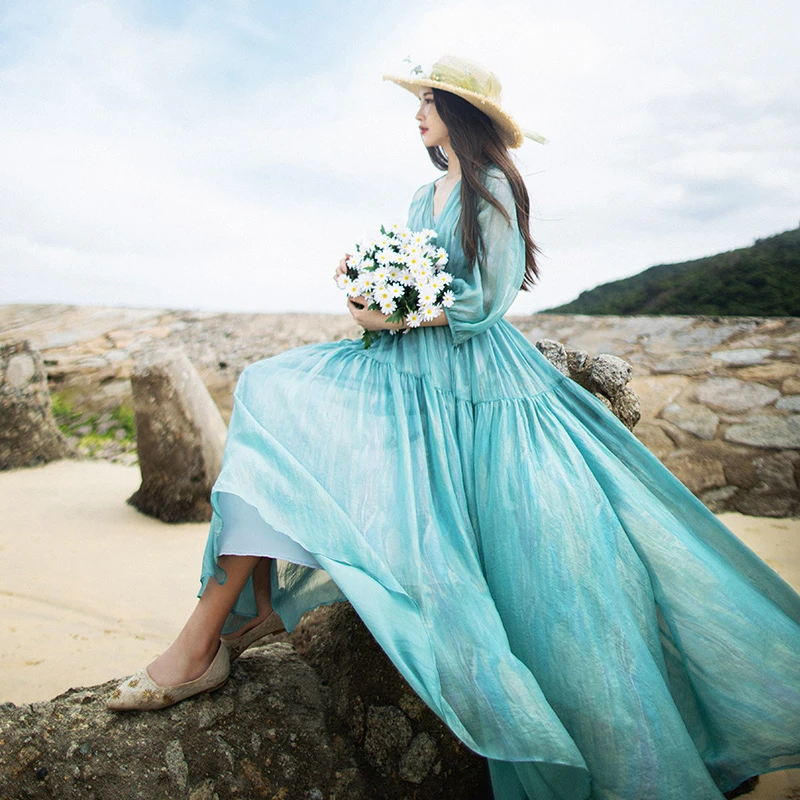 现货1927忆旧蕾丝拼接连衣裙女春装新款气质修身裙子超仙森系长裙