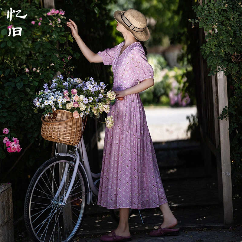 【清仓特卖】【柔栀粉香】V领连衣裙女夏碎花裙2023新款温柔收腰长裙