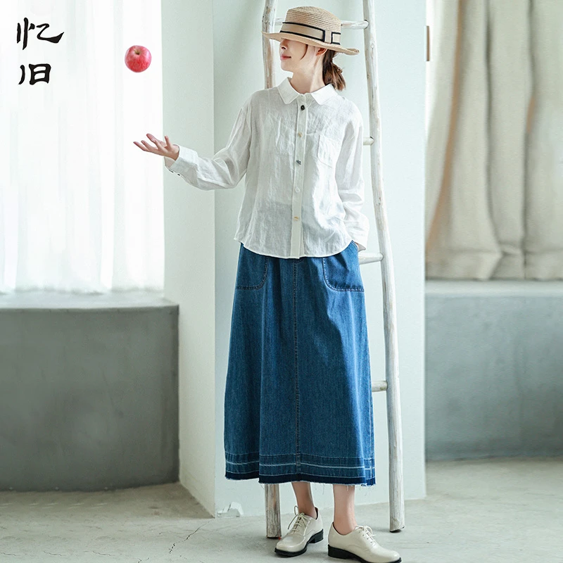 现货167【蓝色幻想】水洗蓝牛仔裙女春秋新款文艺松紧腰半身长裙