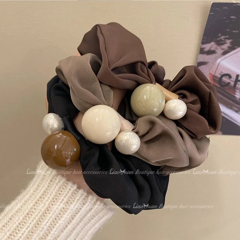 复古简约珍珠大肠发圈头绳2024新款橡皮筋女扎头发绳ins优雅皮套