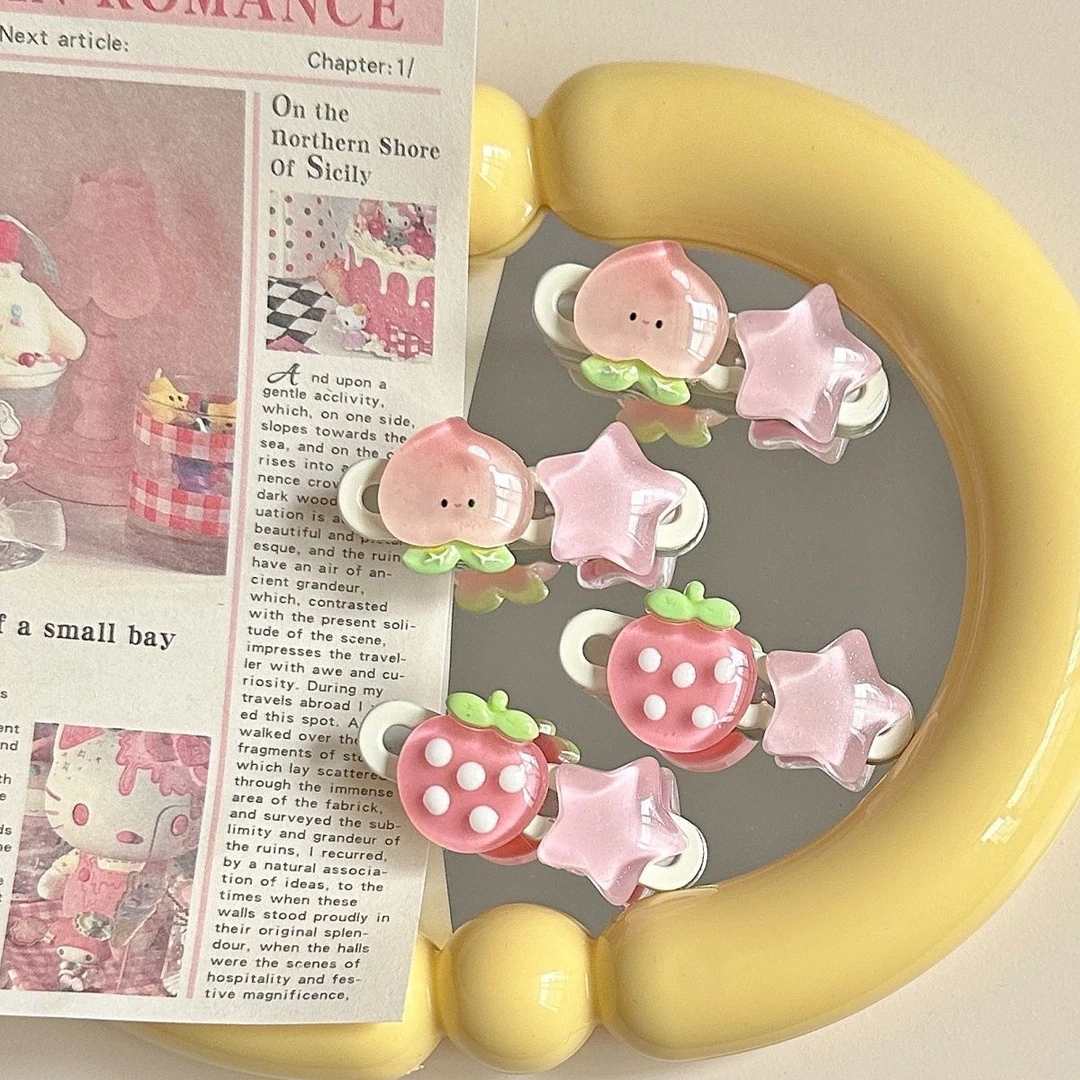 屁桃草莓星星发夹 可爱透明少女心甜美卡通鸭嘴夹刘海边夹头饰女