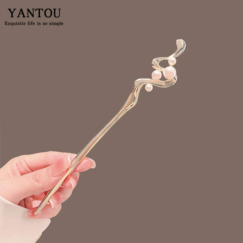 高级感金色金属发簪女古风汉服新中式簪子简约现代日常盘发钗头饰