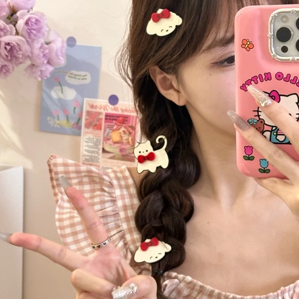 气质可爱蝴蝶结小猫小狗发夹亚克力侧边夹碎发刘海夹简约百搭发饰