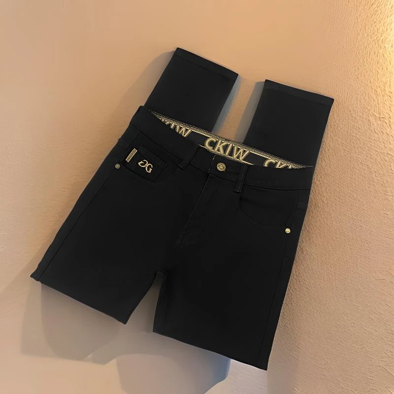 2025秋季弹力腰头男士修身小直筒黑色牛仔裤防褪色牛仔裤时尚百搭