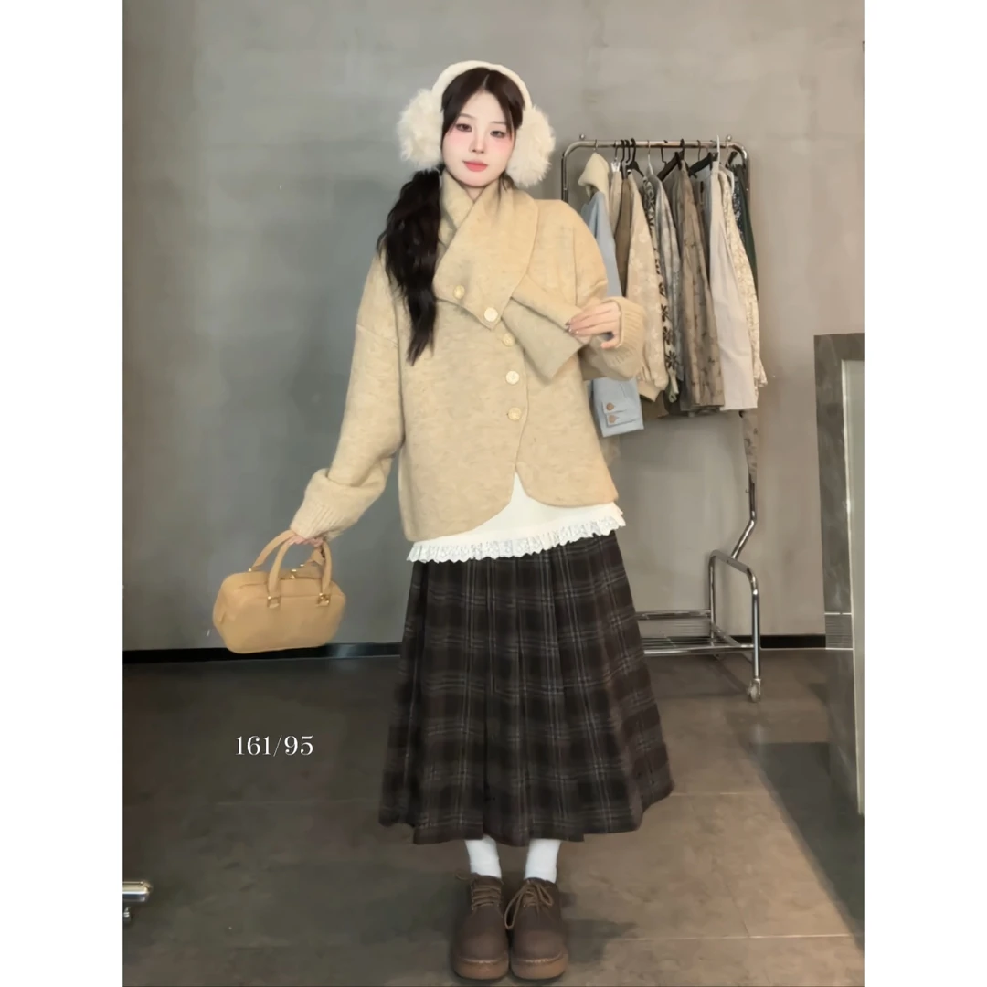 复古秋季格纹半身裙女