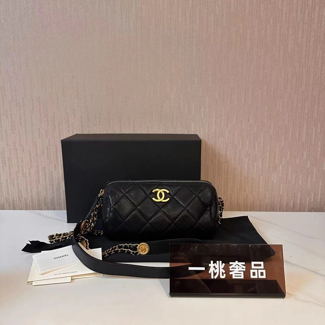 95新 Chanel/香奈儿 一桃/实际97新/香奈儿 金币波士顿保龄球斜挎