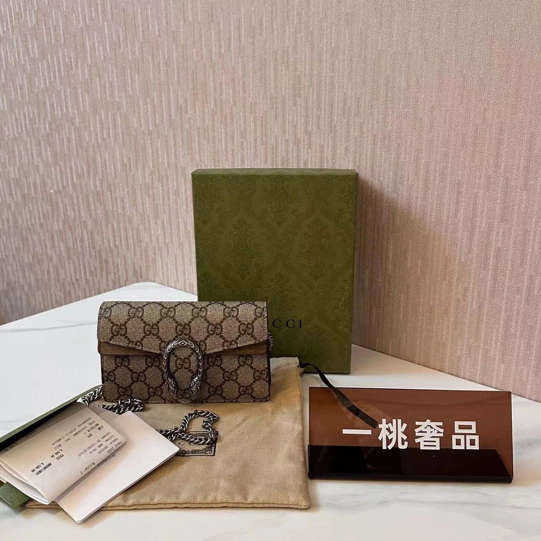 95新 GUCCI/古驰 一桃/古驰 老花迷你酒神斜挎包