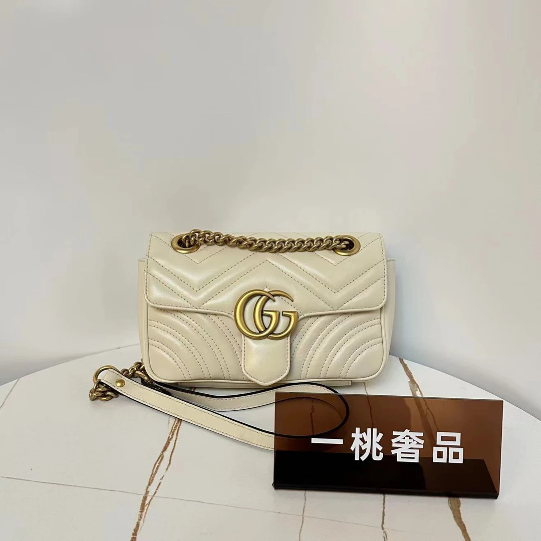 95新 GUCCI/古驰 一桃/实际98新/古驰 马蒙22白色斜挎包