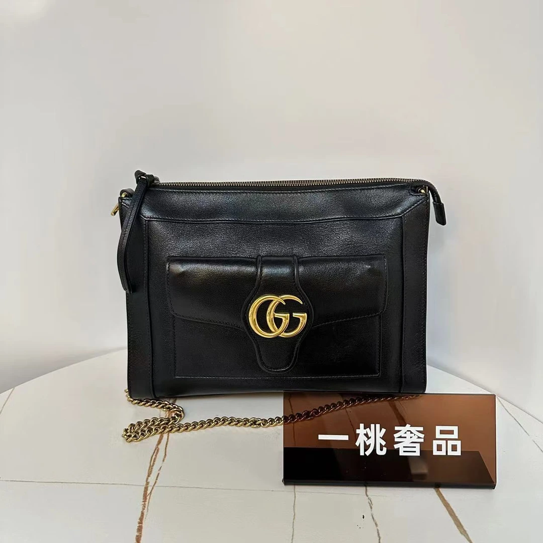 95新 GUCCI/古驰 一桃/实际98新/古驰 dahlia黑金信封邮差