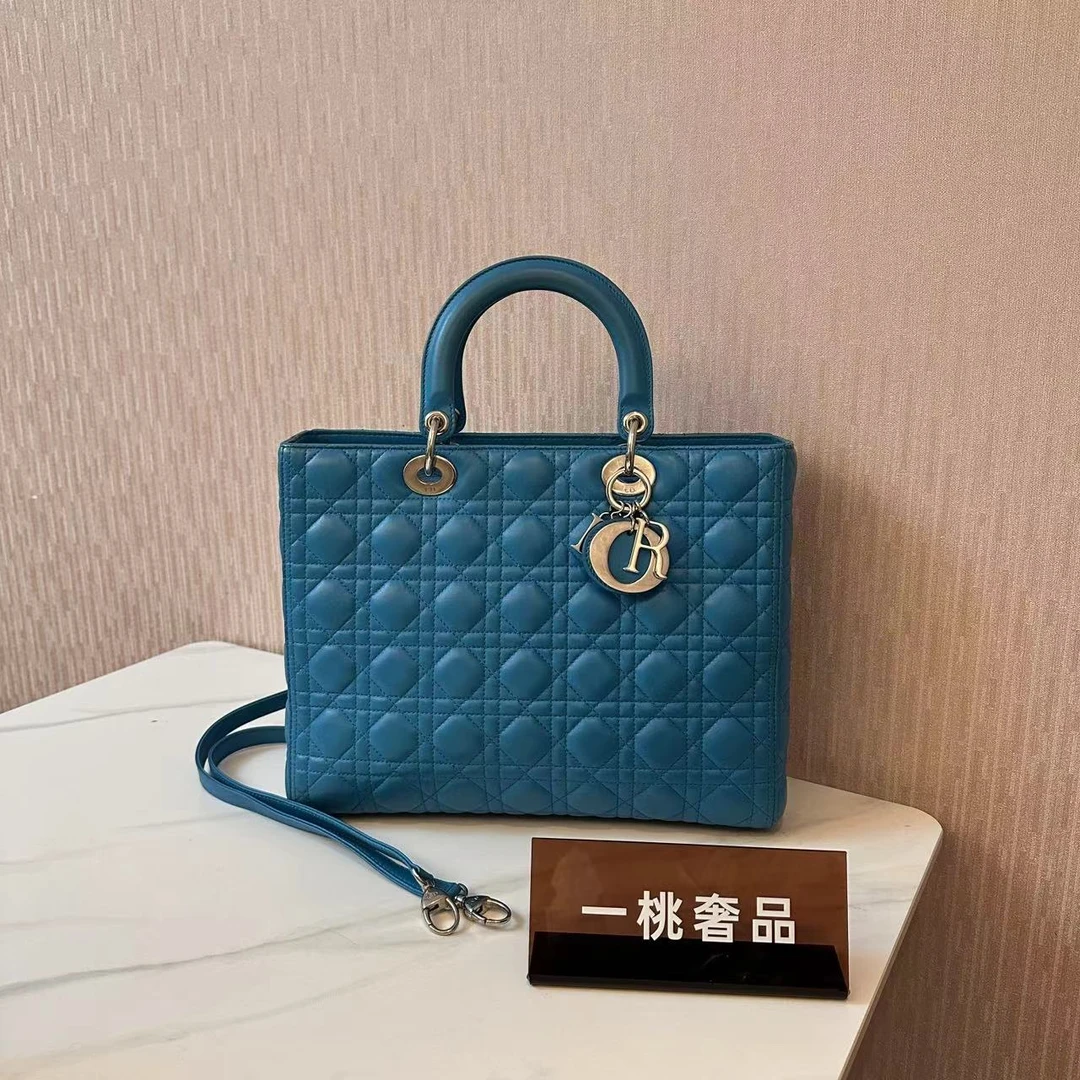 95新 DIOR/迪奥 一桃/实际97新/迪奥 菱格戴妃手提斜挎