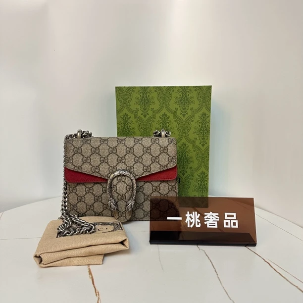 95新 GUCCI/古驰 一桃/实际98新/古驰 拼红色小号酒神斜挎包