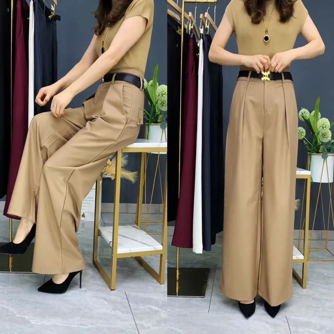 秋冬厚款高腰时尚窄版修身阔腿裤女士垂感显瘦弹力大码休闲裤长裤