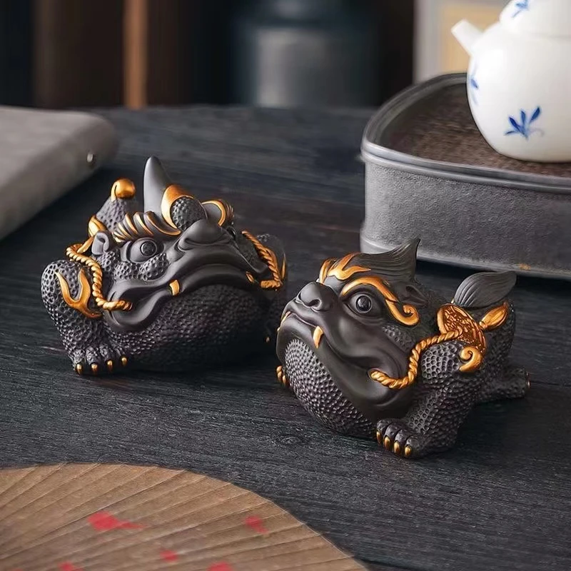 紫砂金蟾茶宠摆件精品可养高档茶台茶桌摆件蟾蜍茶玩茶具茶道配件