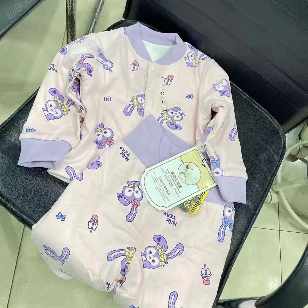 大力熊婴幼儿薄面水洗棉套装儿童保暖衣两件套的秋冬款