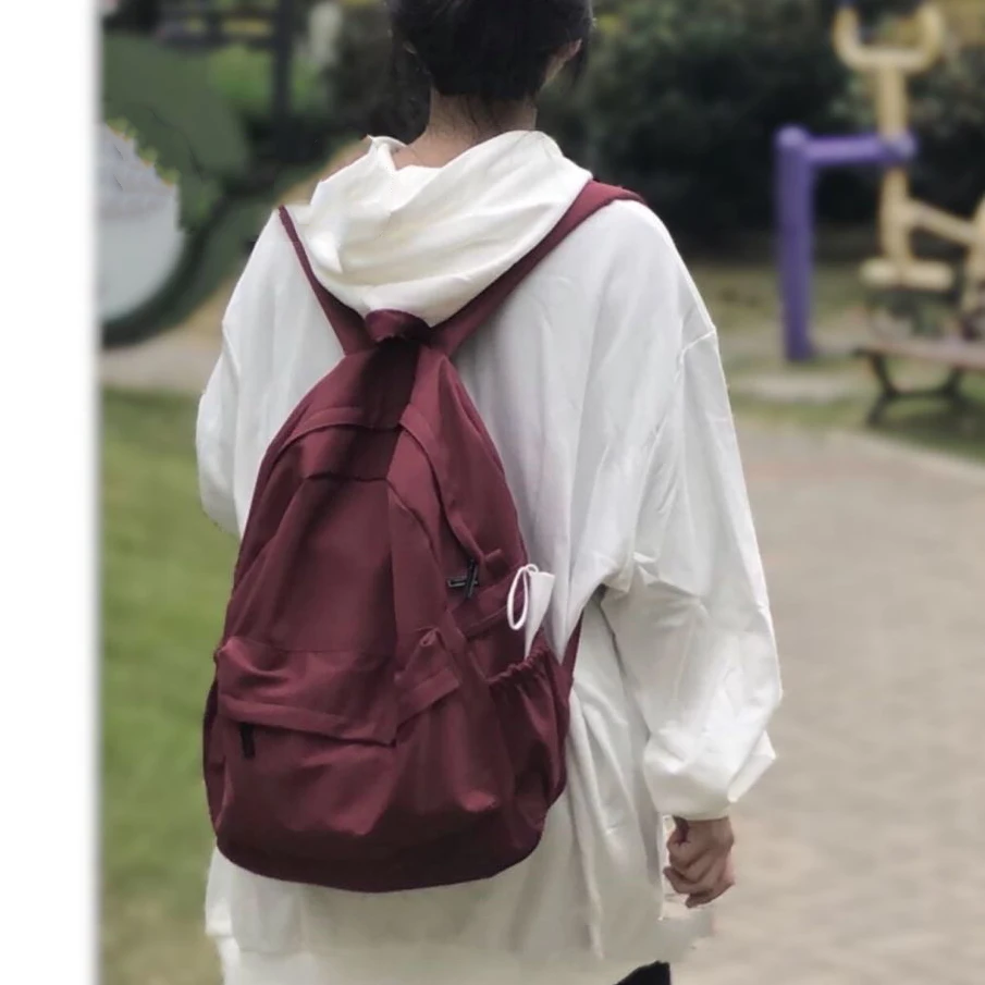 美拉德少女书包女大学生韩版高中双肩包纯色日系简约小众原宿背包