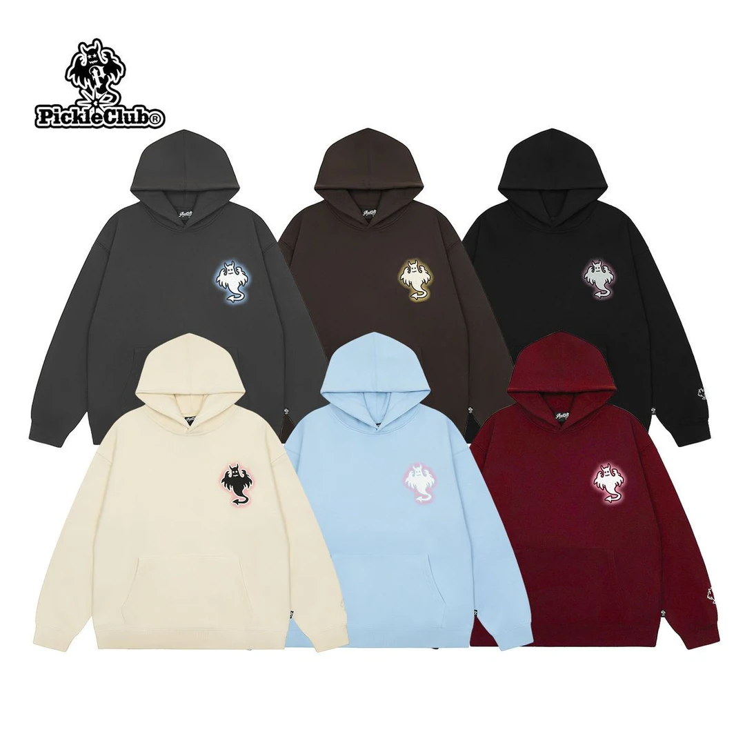 梁拌泡菜PC光效幽灵基础款连帽卫衣嘻哈宽松男女初秋国潮情侣上衣