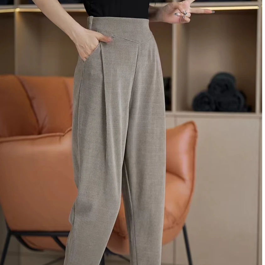 8006#女式高腰休闲裤显瘦百搭小哈伦裤