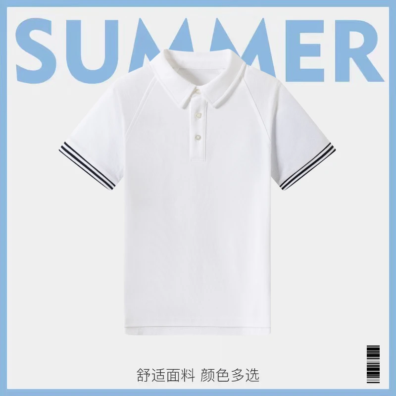 校服短袖polo衫 儿童夏季英伦白色t恤男女夏季校服中小学生上衣