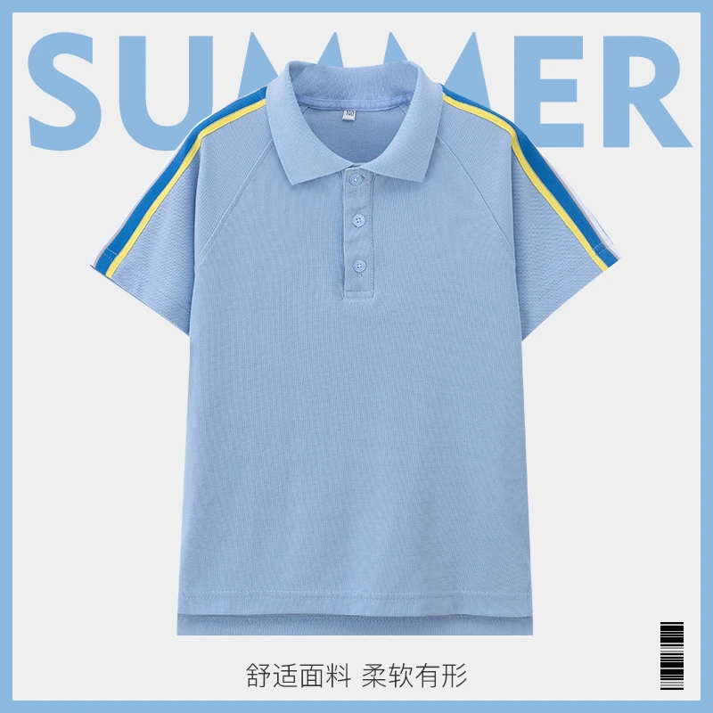 星森图中小学生校服英伦男女童夏季T恤 浅蓝插肩短袖学院风polo衫